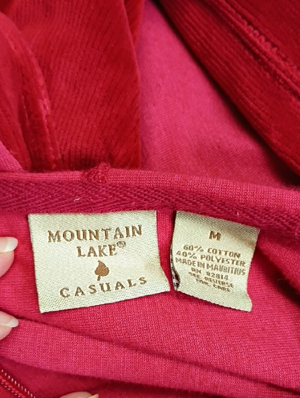 Vintage Mountain Lake Red Velour Hoodie & Drawstring Joggers Set Size M - Picture 6 of 8